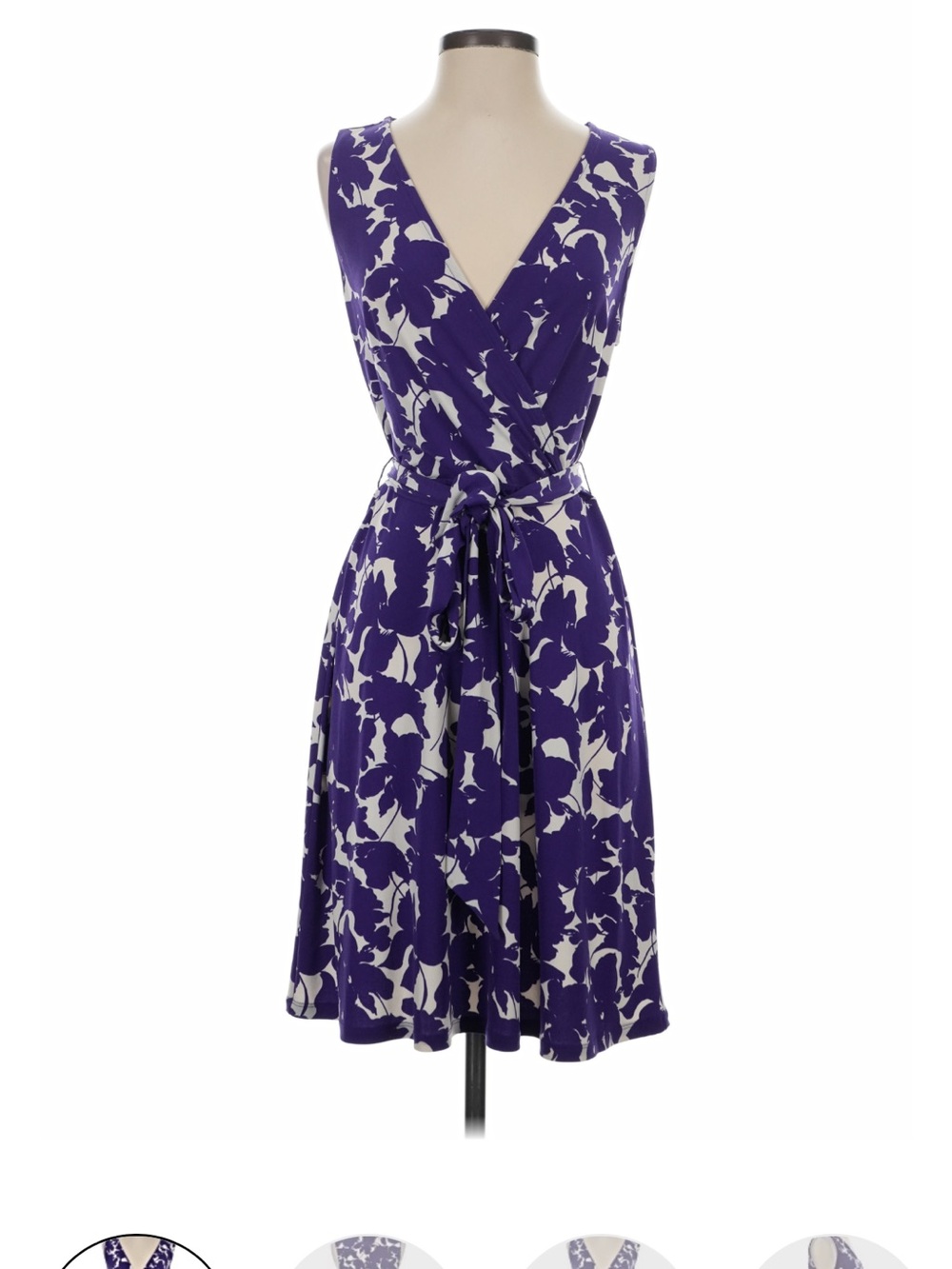 LOFT Sleeveless Purple Floral Wrap Dress with Tie Waist.
